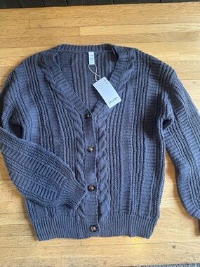 Chunky Cable-Knit Button Cardigan in Charcoal Gray
